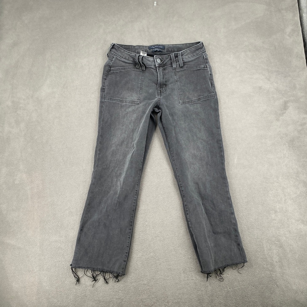 Aeropostale Mid Rise Kick Crop Jeans Faded Black Raw Hem Size 6 Utility Pockets